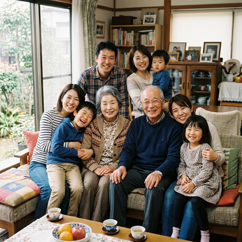 三世代がそろった家族の団らん