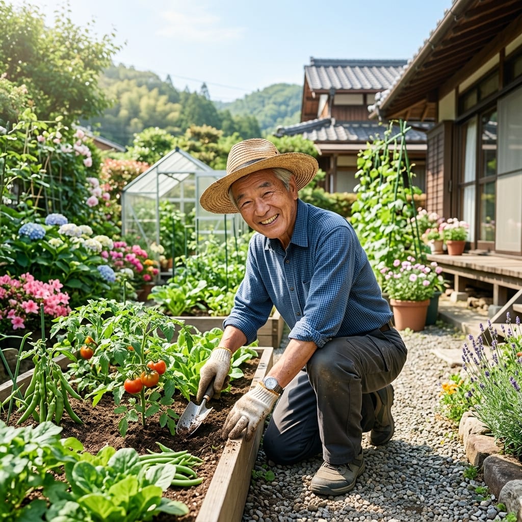 家庭菜園を楽しむ男性
